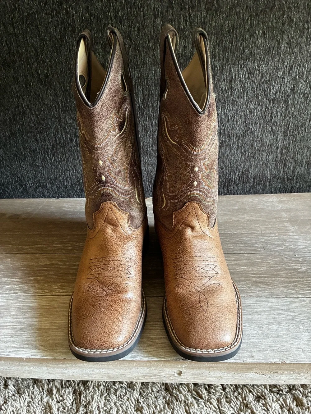 Old West Brown Tan Kids' Pull-On Western Boots